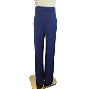 ST. JOHN Sz. 2 Knit, Wide Leg, Navy Midnight, High Waist, Front Pleat NWT $445 - Picture 1 of 13