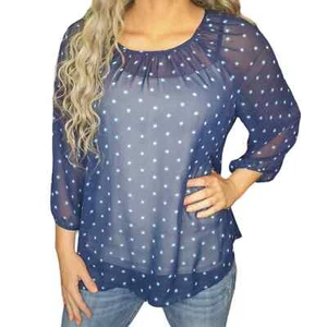 Old Navy Shirt Womens XL Dark Blue Sheer Peasant Boho Blouse Keyhole Bishop - Picture 1 of 8