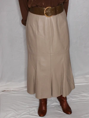 Womens Leather Skirt Tan 14 Long Flare SOFT Lambskin Vintage 80s 90s Dero Rare - Image 1 of 4