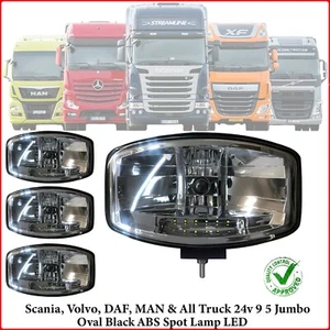 Spot Lights + LEDs For Volvo Scania DAF MAN Truck 24v Jumbo Oval BLACK Fog Lamp - Picture 1 of 15