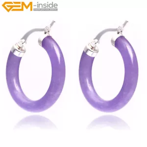 30mm Stone Bead Jewelry Beaded Silver-plated Women's Hoop Dangle Earrings - Picture 1 of 47