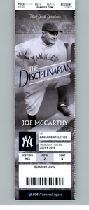 Oakland Athletics vs New York Yankees 7/9/2015 Full Ticket - Joe McCarthy - Picture 1 of 2