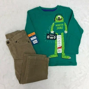 Boys Outfit Corduroy Brown Pants & Monster Jam Shirt Long Sleeve Toddler 3T - Picture 1 of 10