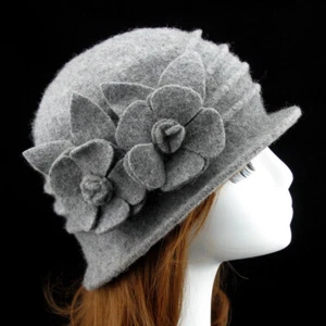 Cálido Sombrero de Lana Años 20 30 Downton Abbey Estilo Invierno Damas Flor Cloche Suave - Imagen 1 de 10