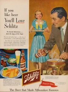 Cerveza Schlitz Brewery 1953 anuncio impreso vintage fondue cena ingrediente Milwaukee - Imagen 1 de 9