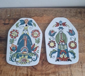 Figgjo Figgjo Flint Norway Saga Norsk Design Folk Art Wall Plaques Queen & Man - Picture 1 of 4
