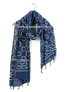 Indigo Scarf Indian Soft Cotton Neck Wraps Shawl Blue Hand Block Print Scarves - Imagen 1 de 4