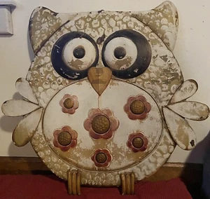 Rustic Boho Metal Owl Wall Art XL Hanging In/Outdoor Cottage Core - Picture 1 of 2