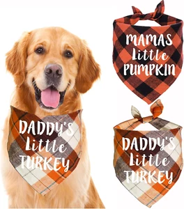 2 Pack Thanksgiving Day Dog Bandanas, Holiday Fall Dog Bandanas Scarf for Medium - Picture 1 of 7