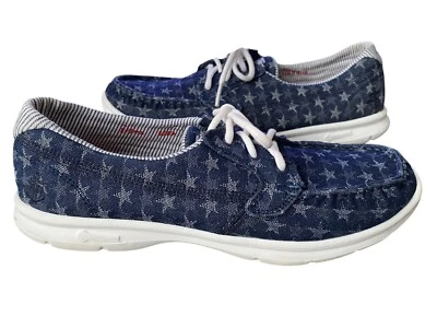 Skechers Go Step Goga Max Boat Shoes Loafers Womens Sz 8 Blue Stars ** FLAWS - Image 1 of 4