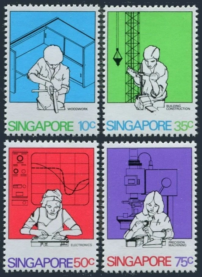 Singapore 371-374,MNH. Technical Training-Woodworking,Building Construction,1980 - Image 1 of 1