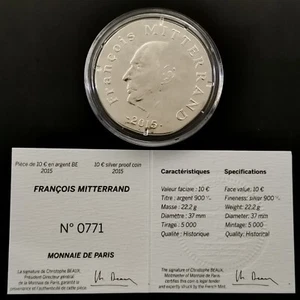 10 EURO ARGENT BE 2015 FRANCOIS MITTERRAND FRANCE 5000 Ex. / SILVER + CERTIFICAT - Picture 1 of 4