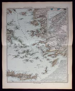 Mapa antiguo original CRETA, MAR EGEO, ISLAS GRIEGAS, TURQUÍA, Stieler, 1891 - Imagen 1 de 4