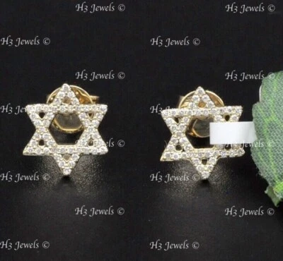 14k Yellow gold Natural diamond stud earring Star of David April Birthstone 1/4c - Image 1 of 4