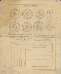 Italia 1915 foglio con copie di P.o.W. italiano Marchi Progonieri di Guerra ecc. - Foto 1 di 2