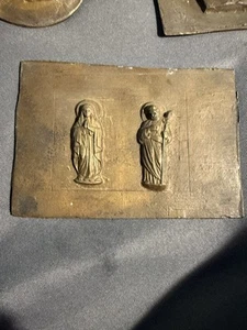 Antigua escultura religiosa original de bronce fundido de María y San José - Imagen 1 de 11