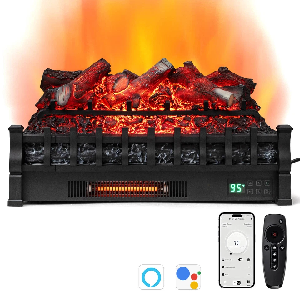 26” WiFi Infrared Quartz Electric Fireplace Insert Logs Heater w/Lemonwood Logs - Image 1 of 1