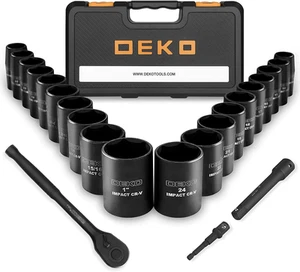 1/2-Inch Impact Socket Sets, 23 Pieces Drive Socket Set Mechanic Tool Set with 7 - Picture 1 of 8