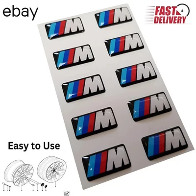 10X BMW M SPORT ALLOY WHEEL BADGE STICKER EMBLEM DECAL BMW 17MM X 9MM.