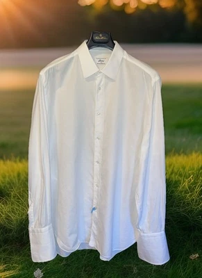 Brioni Dress Shirt Men 17 White Waffle Knit French Cuff Spread Collar Long Sleev - Image 1 of 4
