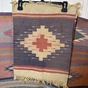 Dollhouse Miniature Wool Rug Southwestern Mexican Lot Of Two Woven Artisan - Picture 1 of 9