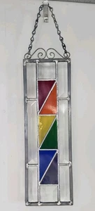 Stained Glass Rainbow Pride Sun Catcher 3.75” X 12” With Chains EUC With Patina - Picture 1 of 8
