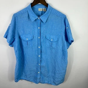 Camisa L.L.Bean Botón Mujer 2X Azul Lino Utilidad Coastal Resort Tranquilo Lujo - Imagen 1 de 6
