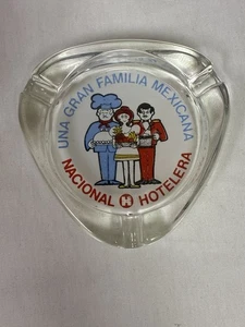 Vintage Clear Glass Ash Tray Una Gran Familia Mexicana Hotel Ashtray Nacional - Picture 1 of 5