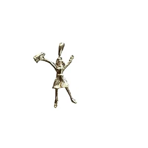 Gold Tone Cheerleader Pendant Charm 1" tall Holding Megaphone - Picture 1 of 3
