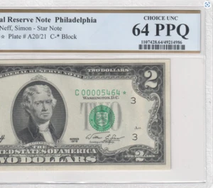 1976 $2 Dollar Philadelphia Rare 4 Digit Star Serial Number 00005464* PPQ 64 UNC - Picture 1 of 3