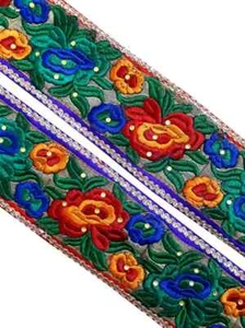 Vintage Saree Border India Decorative Trim Antique Embroidered Ribbon Silk Sari - Picture 1 of 7
