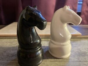 Horse Chess Pieces Salt and Pepper Shakers Black White 4" Tall Ceramic
