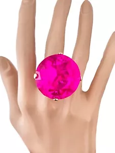 Anello dichiarazione regolabile cristallo rosa fucsia grande oversize drag queen sfilata - Foto 1 di 2