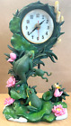 Frog Toad Family Pendulum Lily Pad Clock Pink Flowers Cattail 10" CUTE!