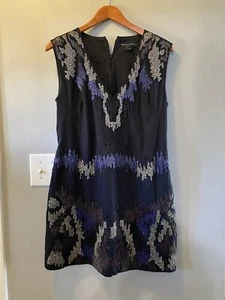 French Connection Perlen Größe 10 Kleid Blau Schwarz Mini V-Ausschnitt Ärmellos - Bild 1 von 9