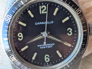 Caravelle M6 Sea Hunter Devil Diver 1966 vintage con patina, funziona PER RICAMBI/RIPARAZIONE - Foto 1 di 24