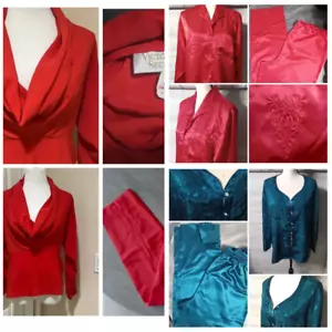Victoria's Secret 3 set Small Silk Pajamas Vtg 80's Red Teal Blue Gold Label Y2K - Picture 1 of 20