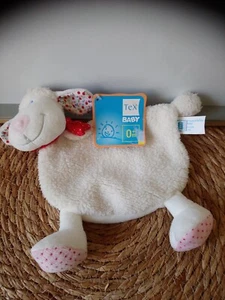 Doudou plat mouton blanc fleurs pois bandana rouge Tex Baby Neuf   - Foto 1 di 5