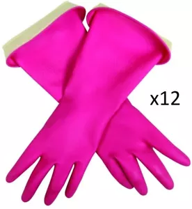 12 Stck. Casabella Wasserblock Latexhandschuhe mit konischer Passform doppelte Manschette mittelrosa - Bild 1 von 2