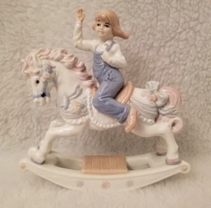 1991 Paul Sebastian Girl On Rocking Horse Porcelain Figurine - Picture 1 of 9