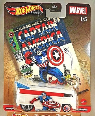 Hot Wheels Premium Marvel Series 2021-Capt. America 1/5 VOLKSWAGEN T1 AUTOBÚS DE ARRASTRE Foto 1 de 4