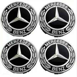 4 x Black Mercedes Benz 75mm Alloy Wheel Centre Caps AMG A B C E S M Class Hub. - Picture 1 of 4