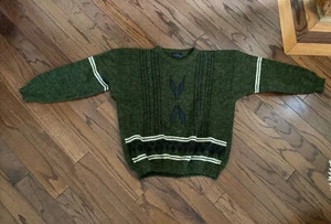 Tejidos Magdiny olivgrün Wolle Ledereinsätze Rundhals Pullover Herren XL - Bild 1 von 12