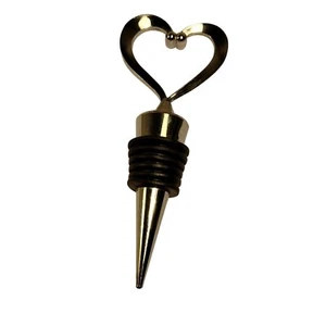 Heart Bottle Stopper Silver Metal Black Rubber Cork - Picture 1 of 4