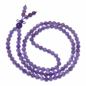 Collana Elastica Ametista Buddista Naturale 108 Perline Preghiera Guarigione Mala AA - Foto 1 di 4