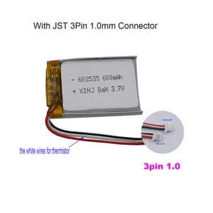 3.7V 600mAh 2.22Wh Li Battery 602535 Thermistor 3-Wires JST 3Pin 1.0mm Connector - Bild 1 von 10