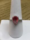 Bomb Party Signed Pink/Clear Cubic Zirconia 925 Sterling Silver Size Ring 9.25