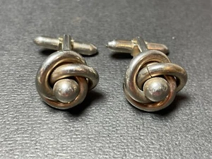 Vintage silberfarbene geknotete Knoten Krawatte Manschettenknopf Hickok Swank Mid Century Modern - Bild 1 von 7