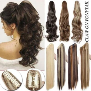 New Mega Thick Clip In Ponytail Hair Extension Straight Curly Claw Pony Tail Hot - Picture 1 of 27