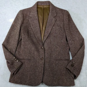 Vtg Cross Country Fashions Womens 14 Brown Tweed 70% Wool Blazer Jacket 2 Button - Picture 1 of 15